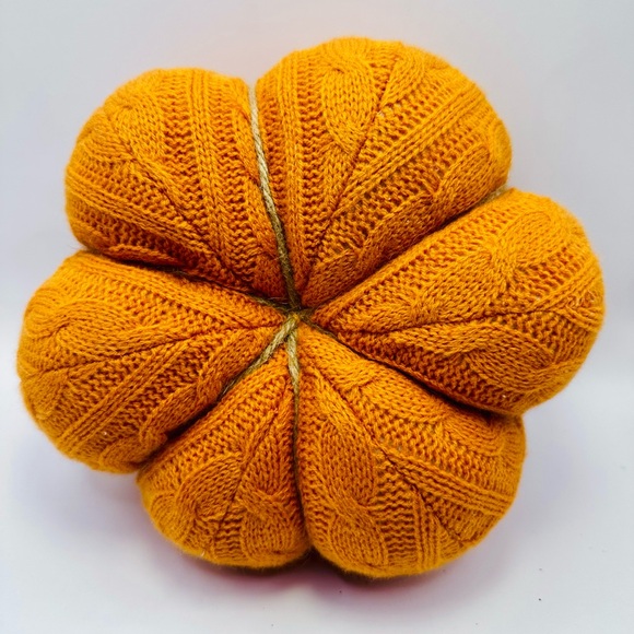Cable Knit Decorative Pumpkins Orange Halloween Decor 4” x 8” - Picture 3 of 3